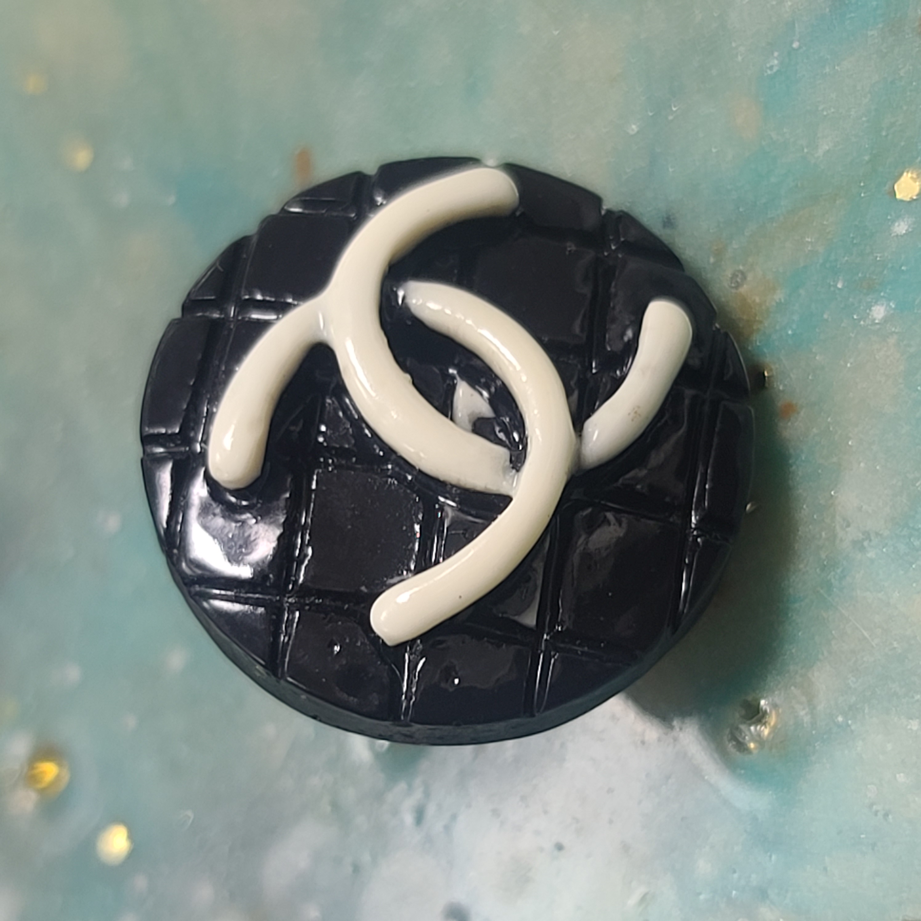 Black Quilted CC Brooch