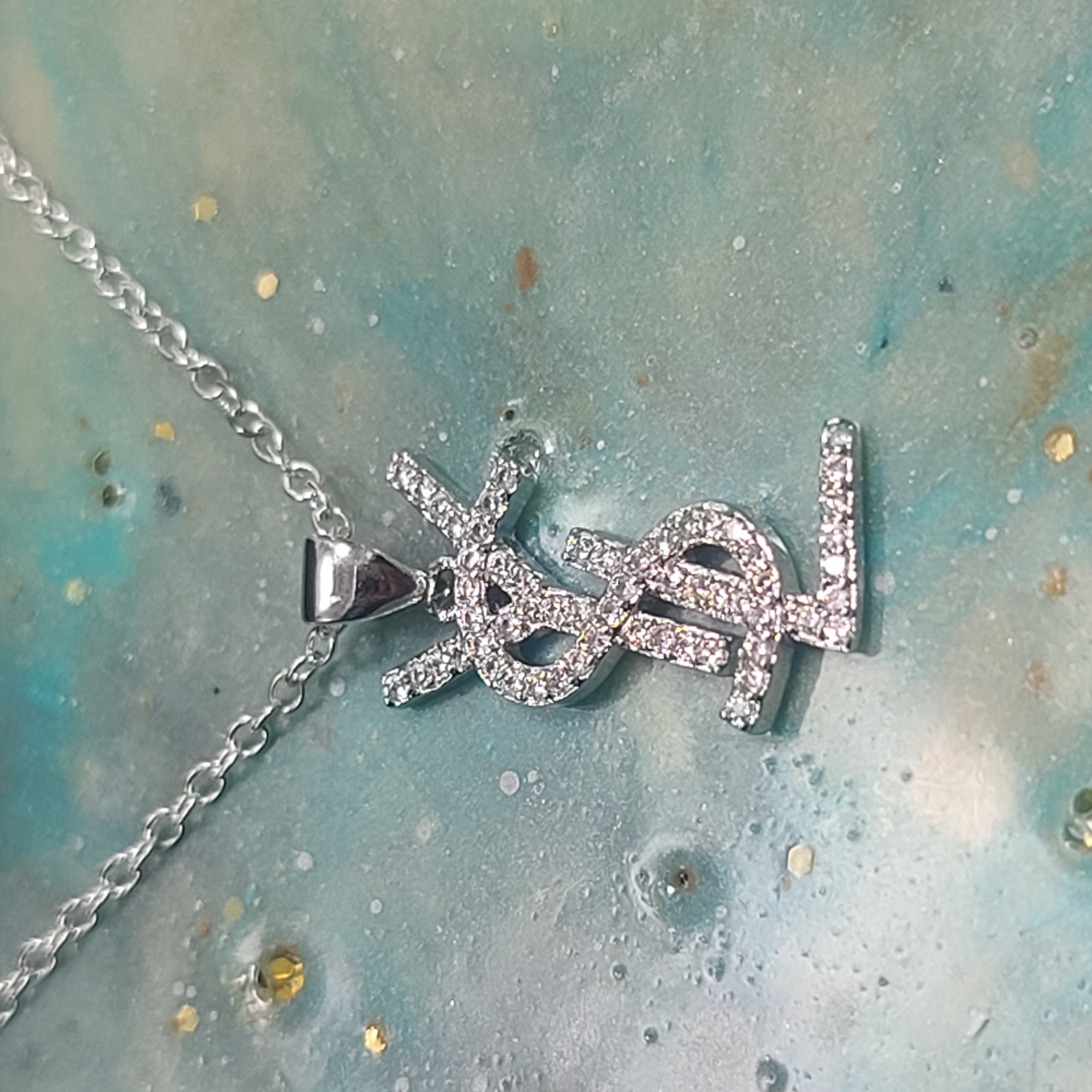 Silver Crystal YSL Necklace