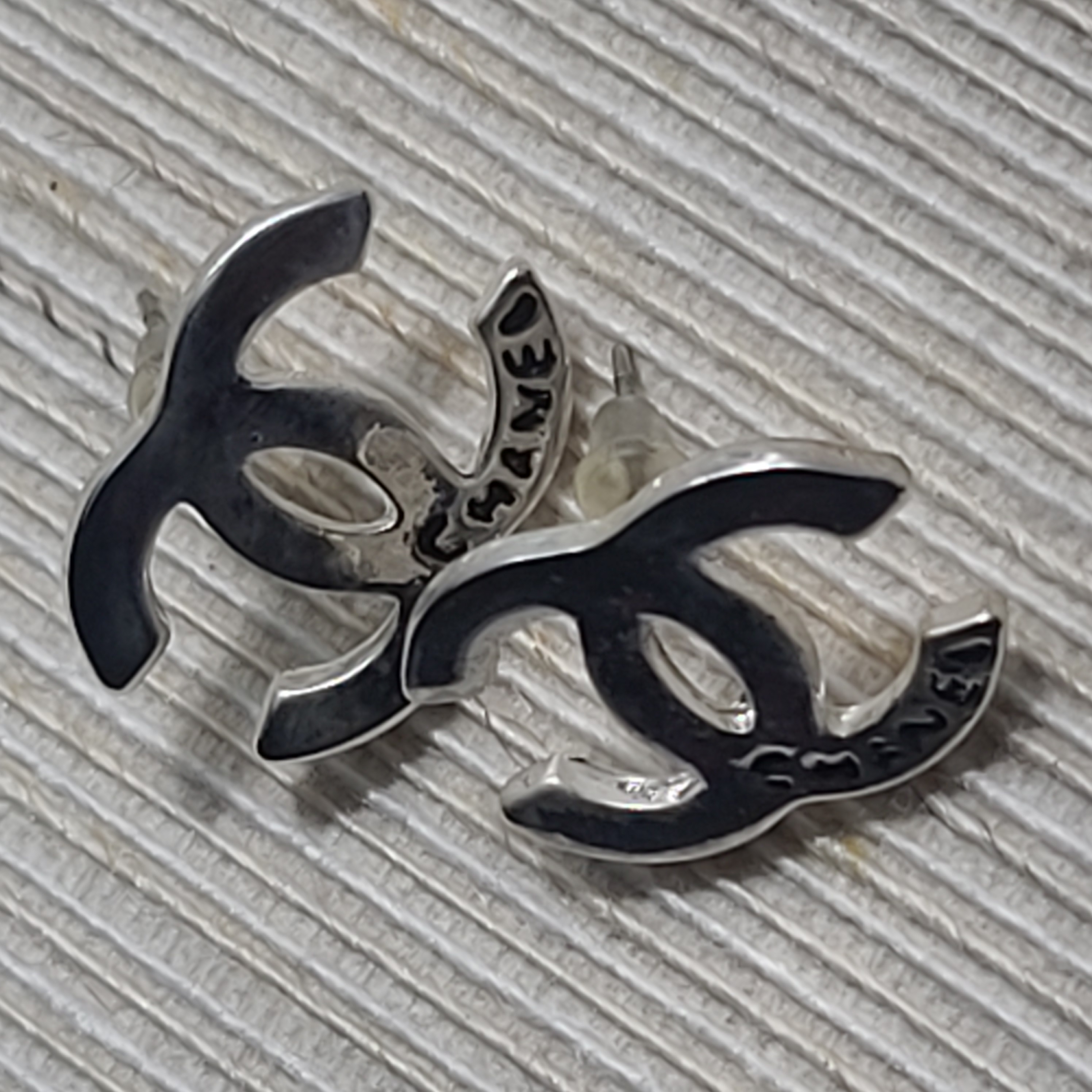 Silver CC Printed Earrings