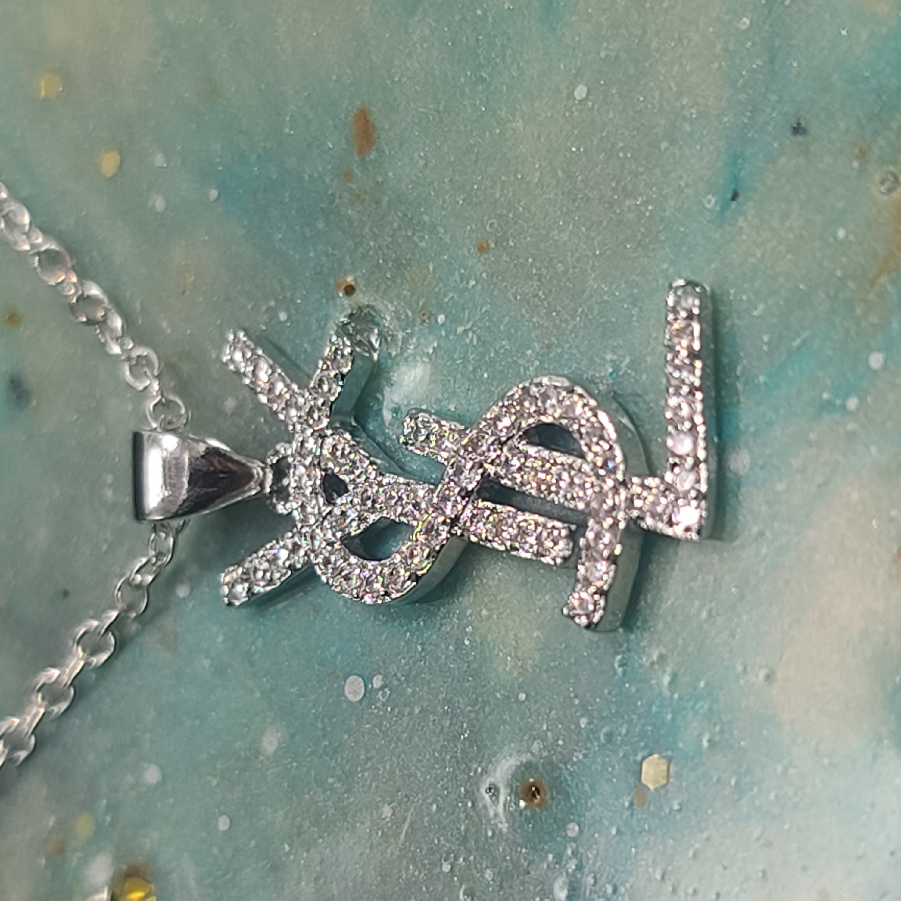 Silver Crystal YSL Necklace