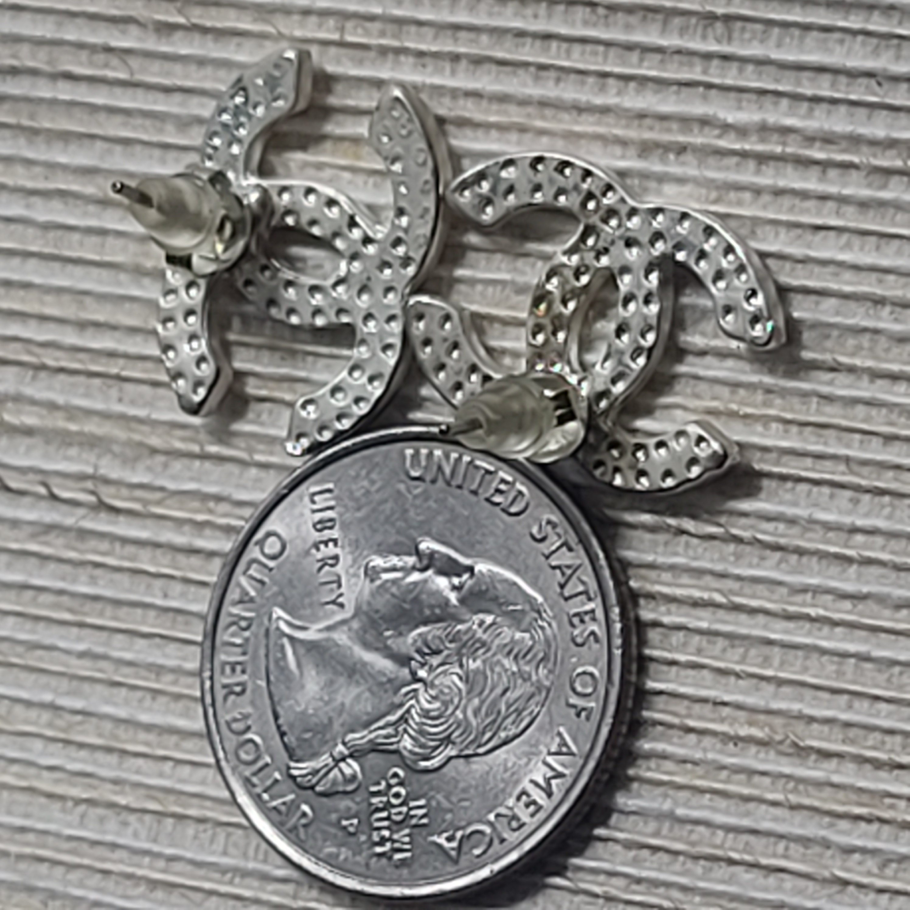 Silver CC Printed Earrings