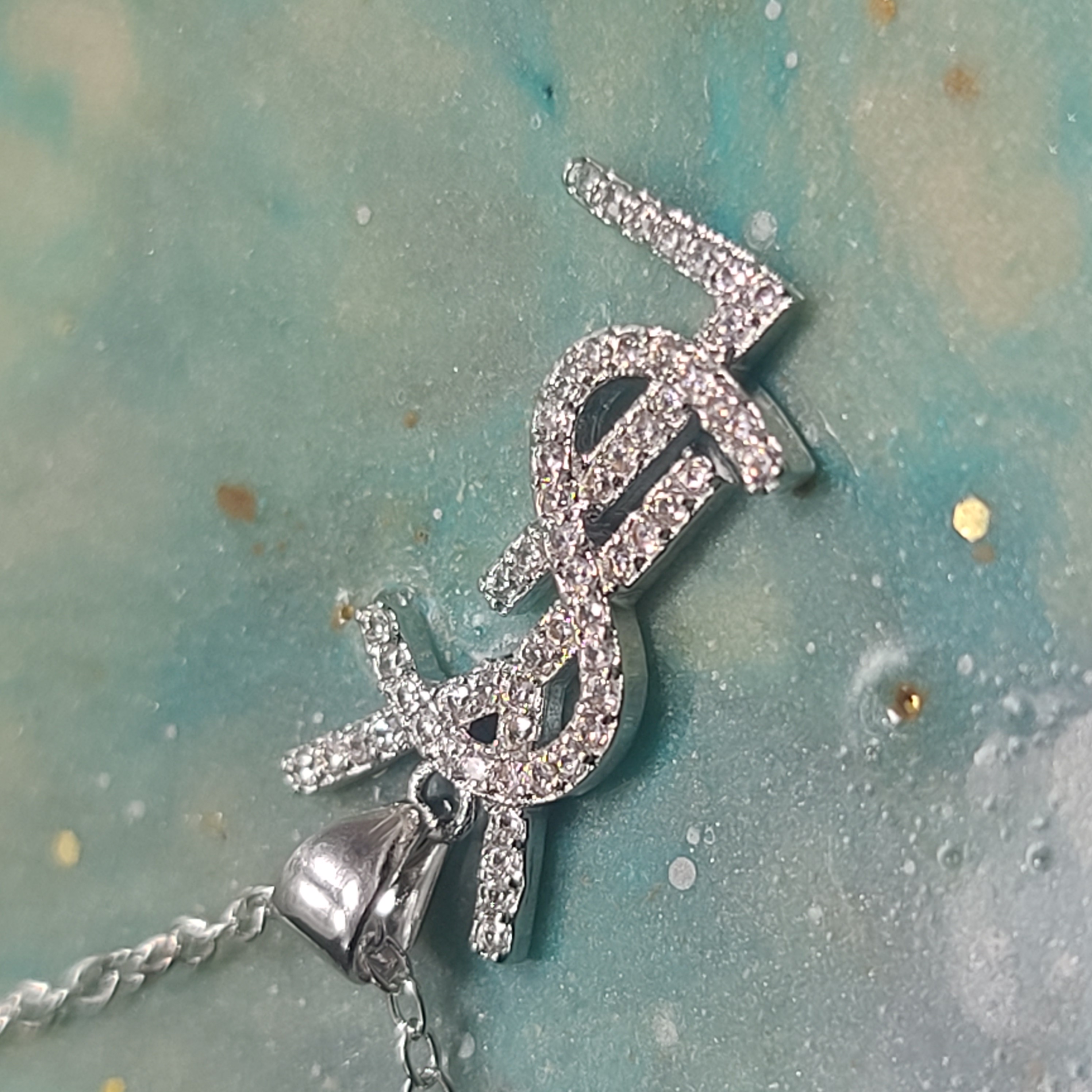 Silver Crystal YSL Necklace