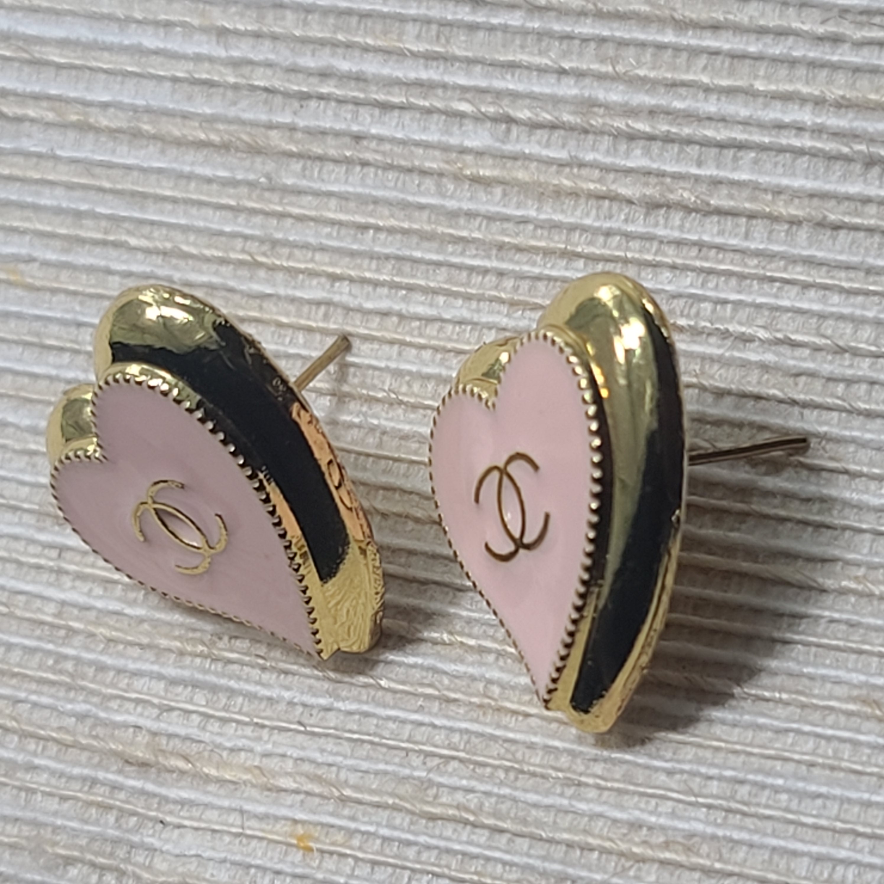 Pink CC Heart Button Earrings