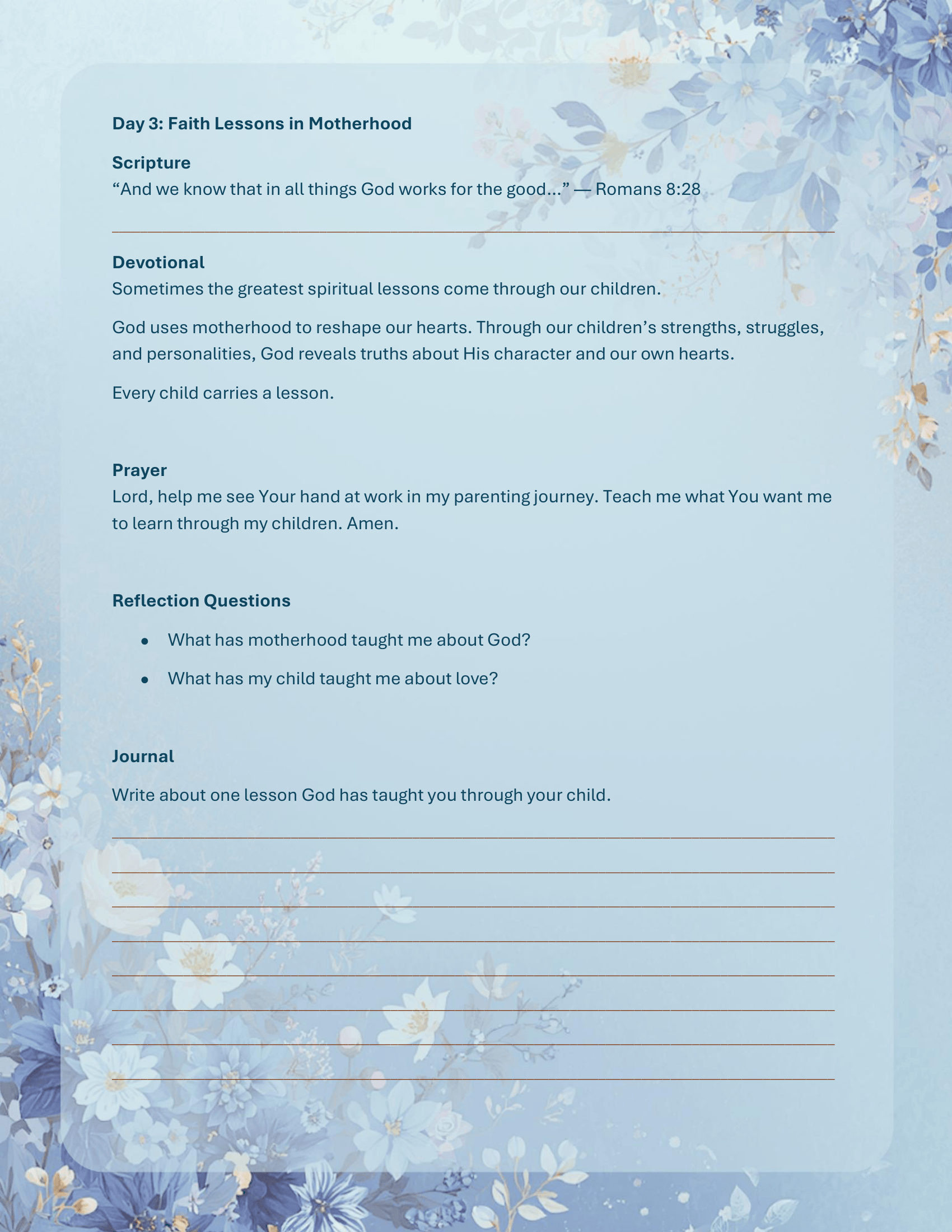 15-Day Devotional for Moms Loved for Who You Are Blue Floral Printable