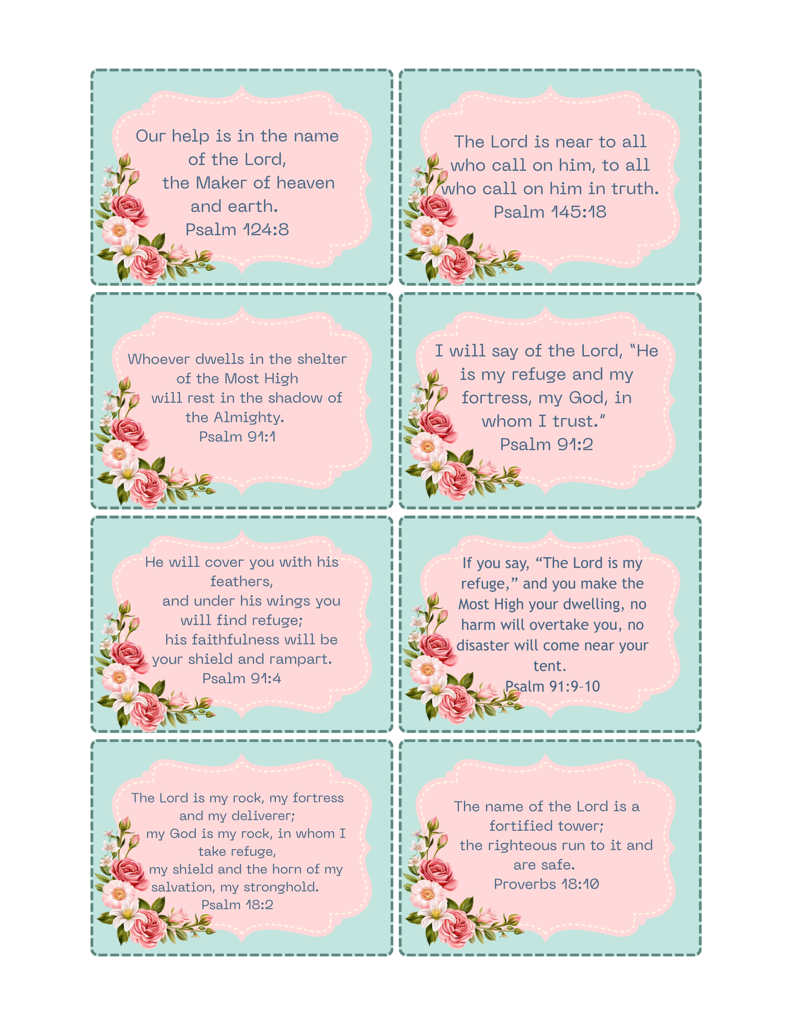 Scripture Pocket Cards 50 Bible Verses Floral - God our Refuge Printable PDF Download