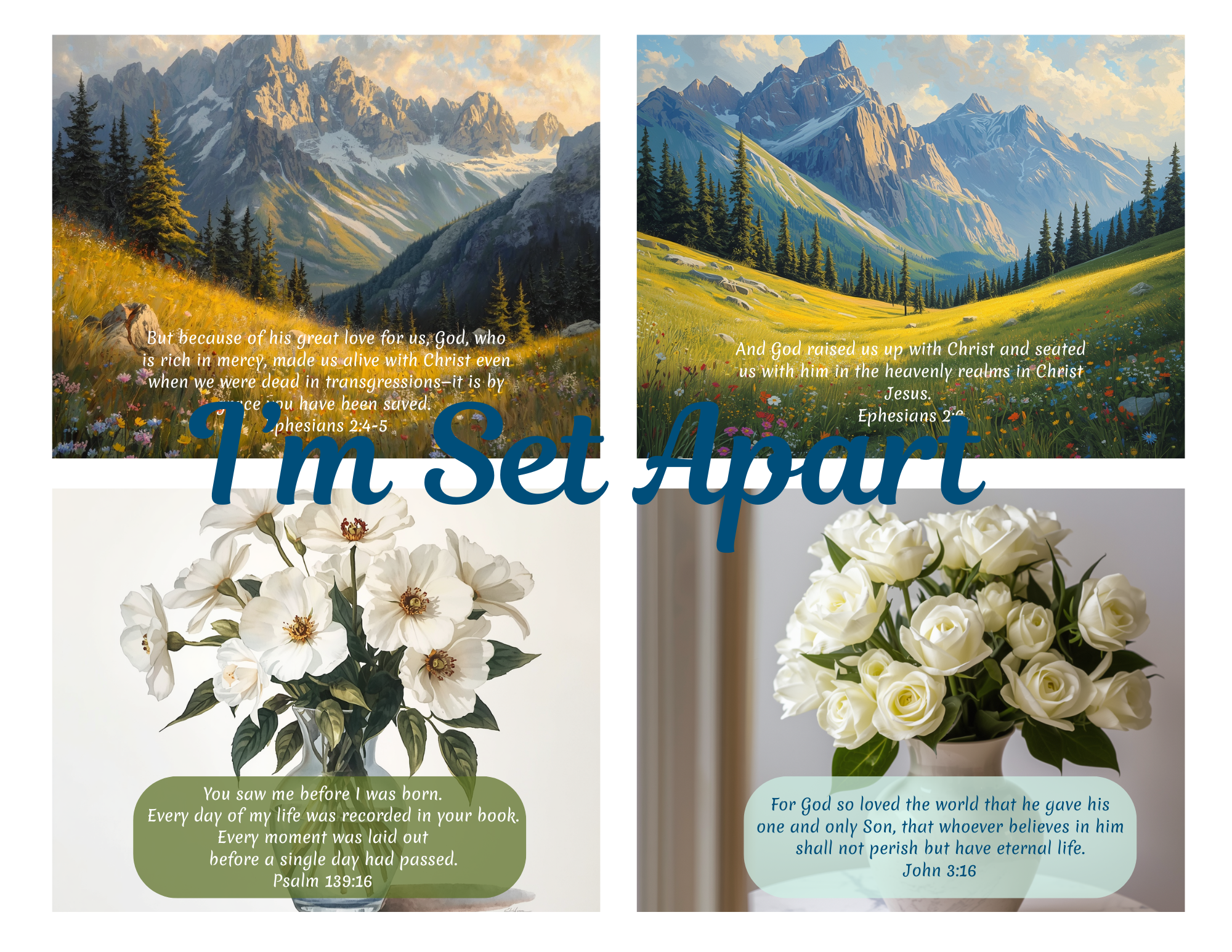 Scripture Mini Cards Child of God Floral Bundle of 24 Printable PDF Download