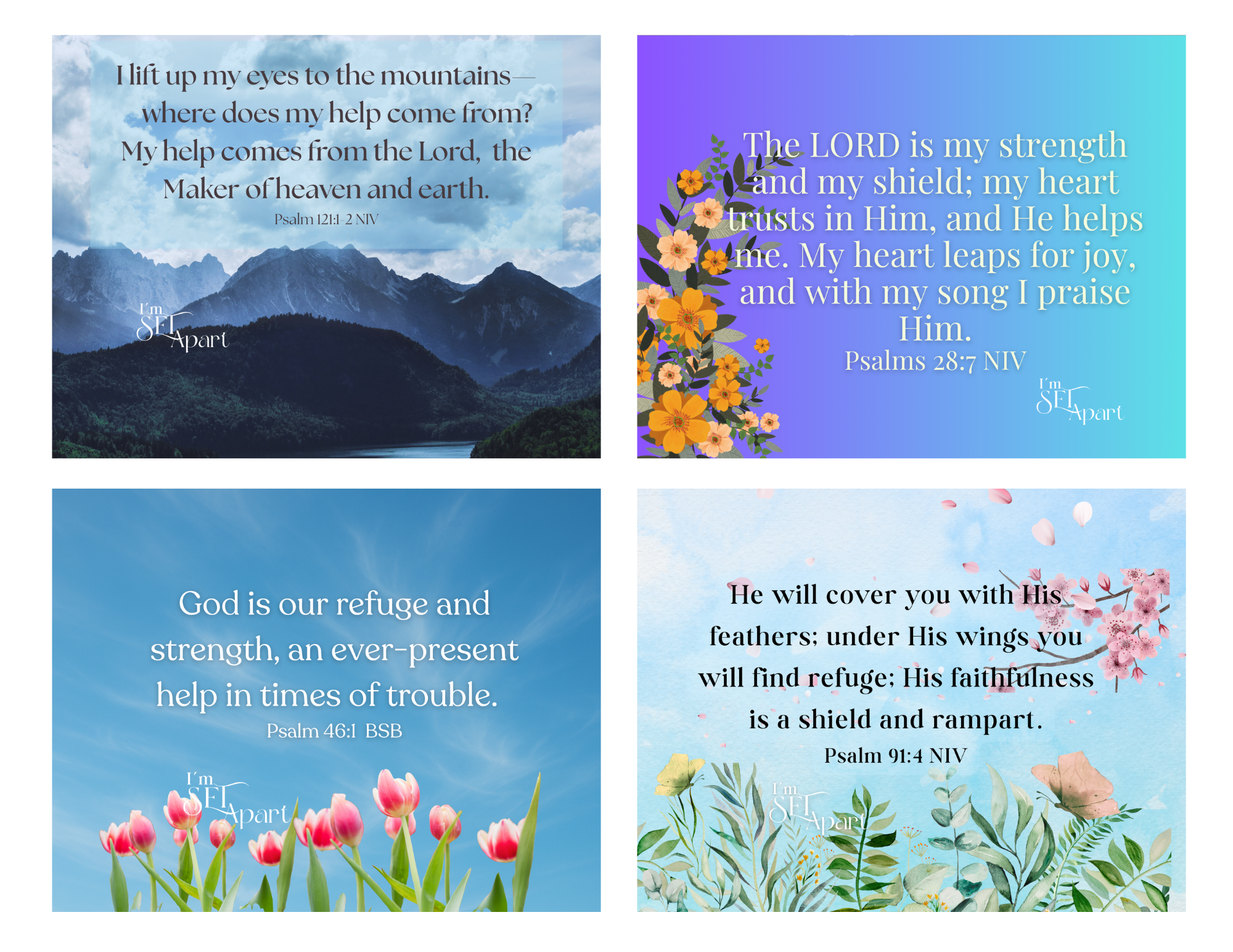 Scripture Mini Cards Bundle of 20 - 3.75 in x 4.75in - God's Help and Protection Printable PDF Download