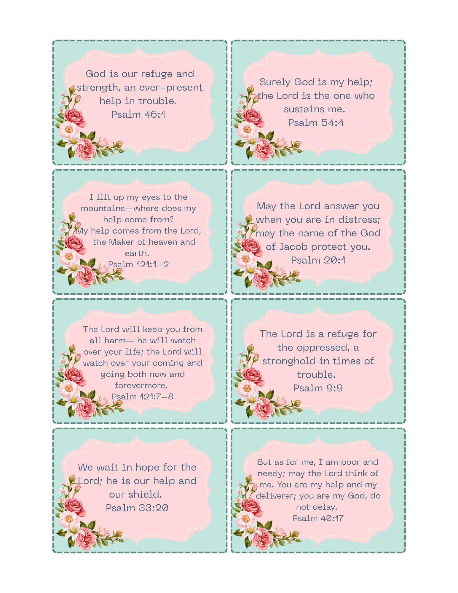 Scripture Pocket Cards 50 Bible Verses Floral - God our Refuge Printable PDF Download