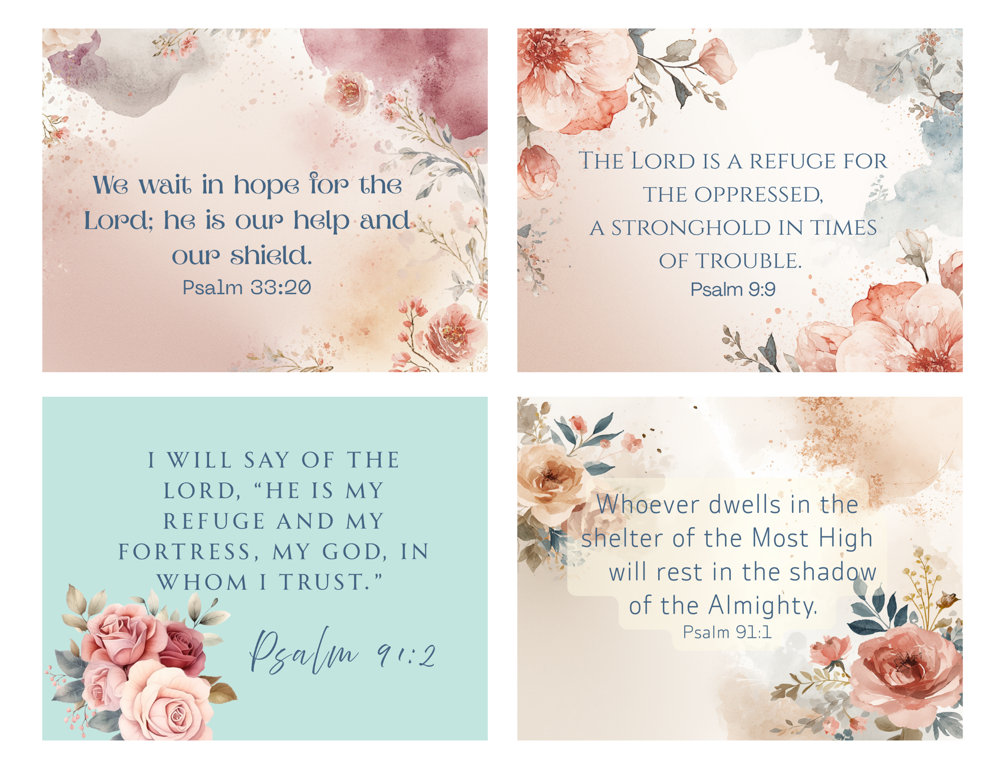 Scripture Mini Cards Floral Bundle of 24 - 3.75 in x 4.75in Printable PDF Download