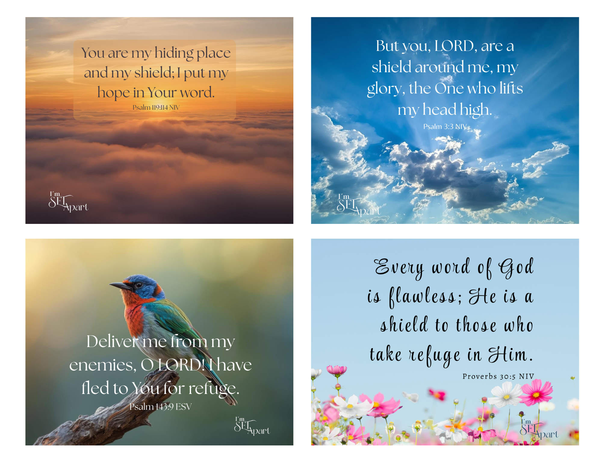 Scripture Mini Cards Bundle of 20 - 3.75 in x 4.75in - God's Help and Protection Printable PDF Download