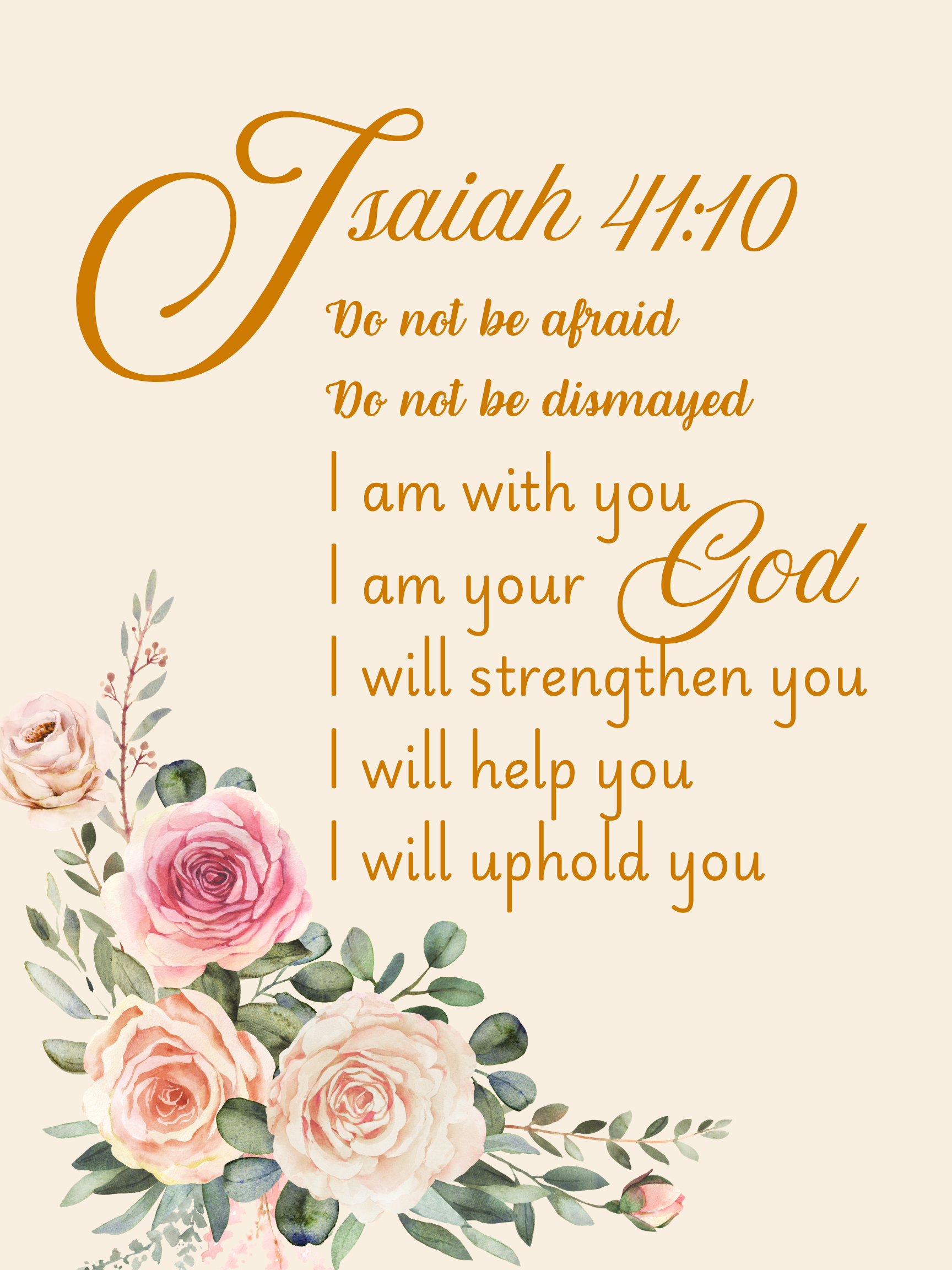 Scripture Wall Art Decor Isaiah 41:10 Orange Floral 18x24 Digital Download Printable