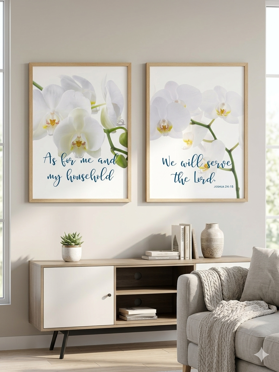 Christian Wall Art Decor As for me and My House White Orchid Printable