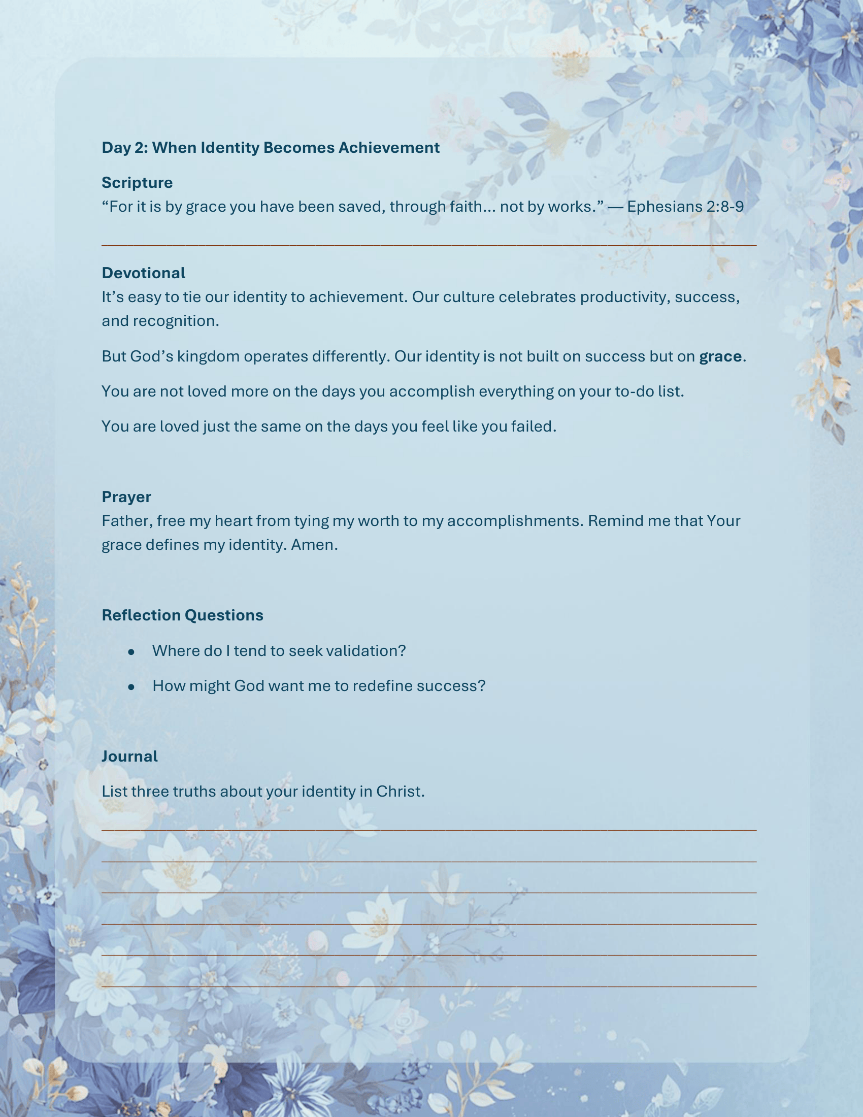 15-Day Devotional for Moms Loved for Who You Are Blue Floral Printable