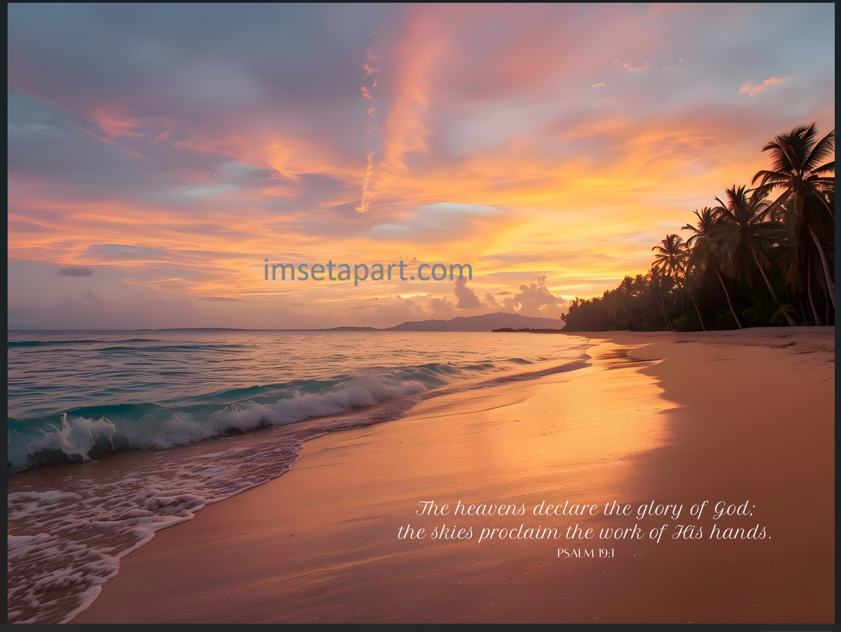 Beach Sunset Scripture Wall Art Poster 24x18 inches Bible verse Psalm 19:1  Digital Download Printable