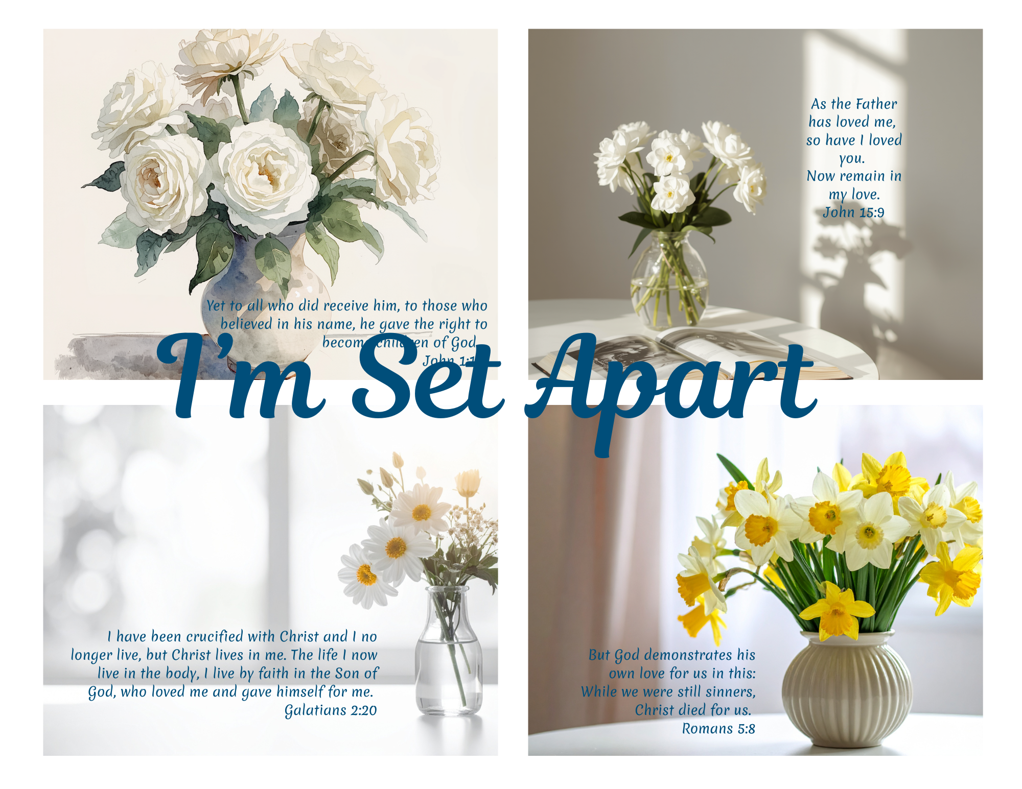 Scripture Mini Cards Child of God Floral Bundle of 24 Printable PDF Download