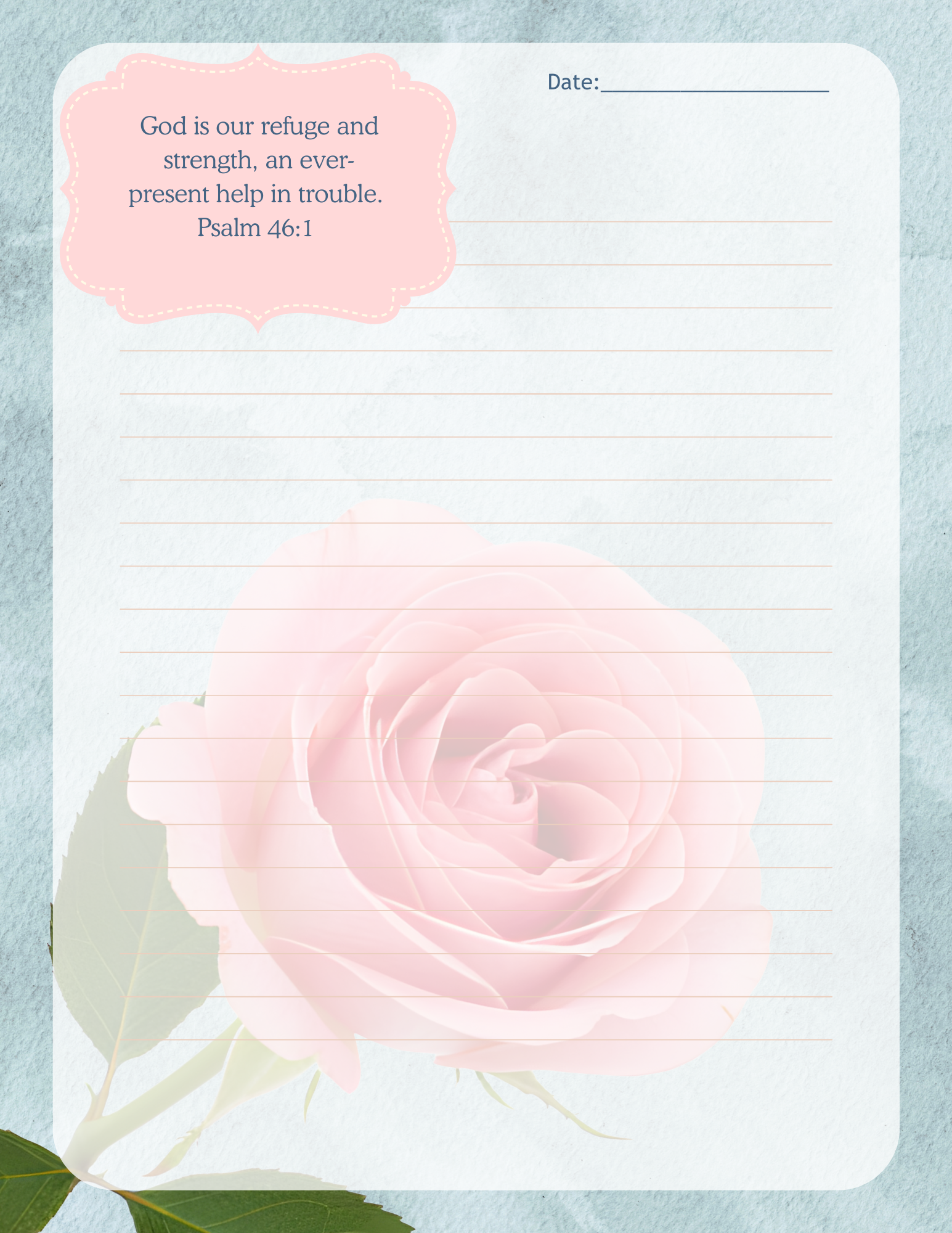 Prayer Journal Printable Be Still - God our Refuge 50 bible verses with Pocket Cards