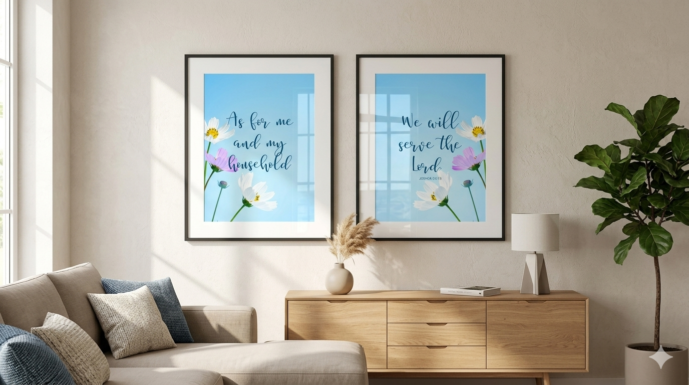 Christian Wall Art Decor As for me and My House Blue Floral Printable