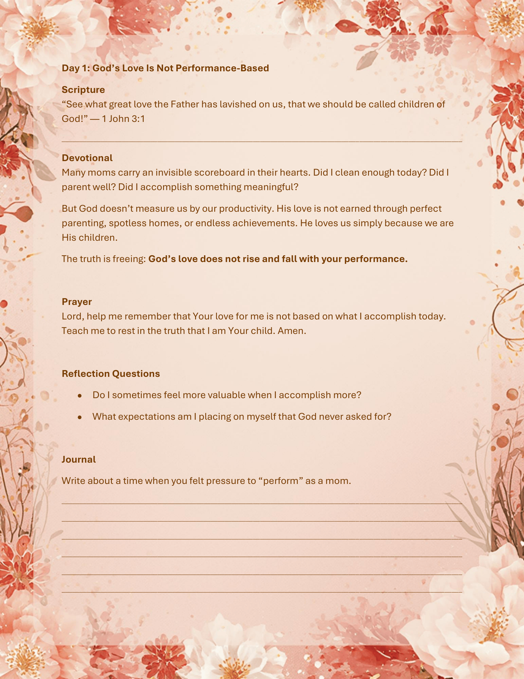 15-Day Devotional for Moms Loved for Who You Are Red Floral Printable