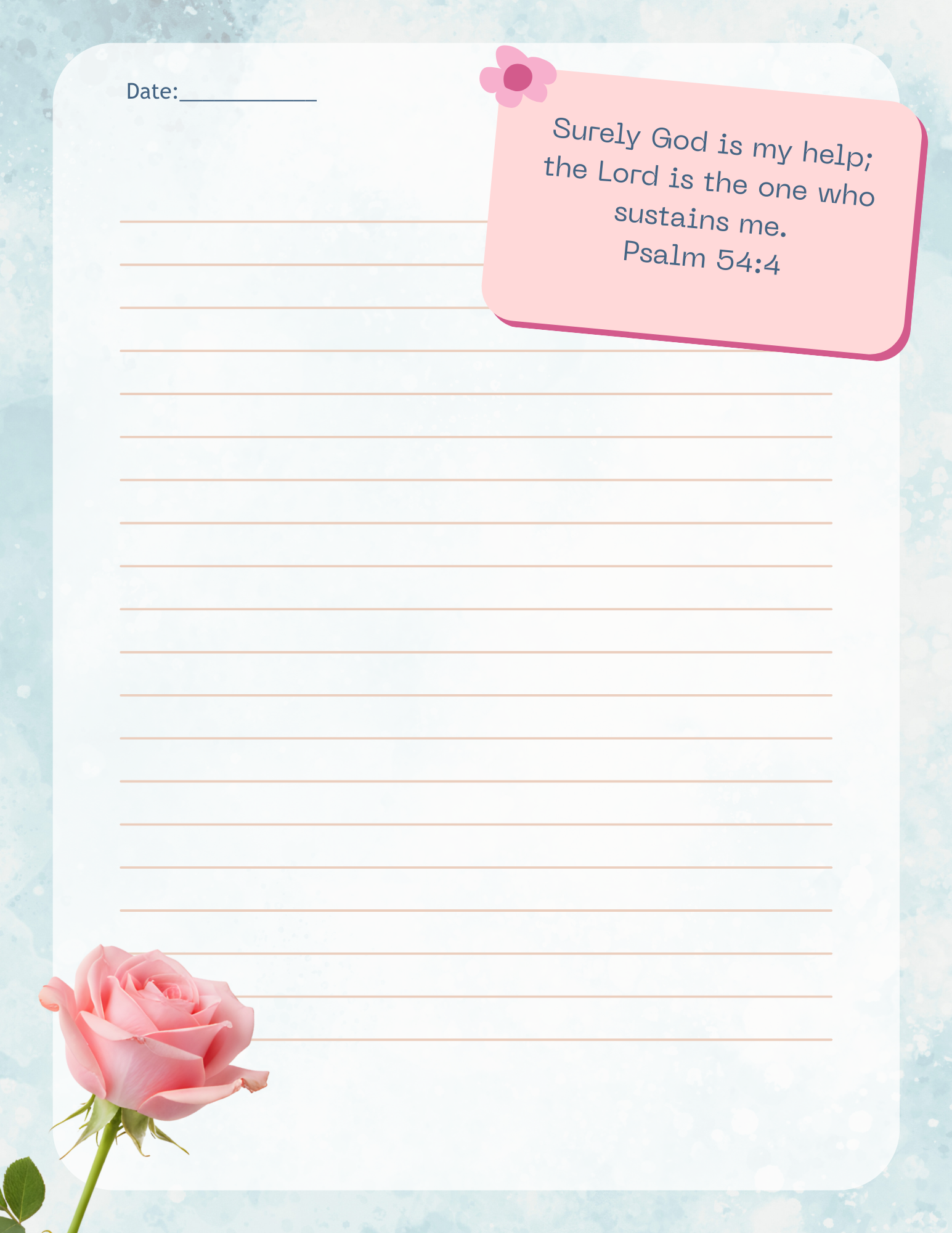 Prayer Journal Printable Pink Rose God our Refuge 50 bible verses 