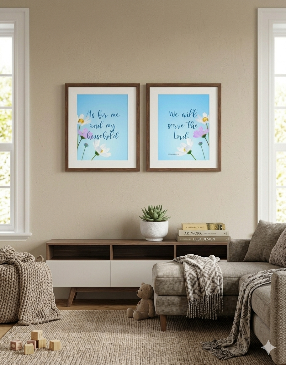 Christian Wall Art Decor As for me and My House Blue Floral Printable