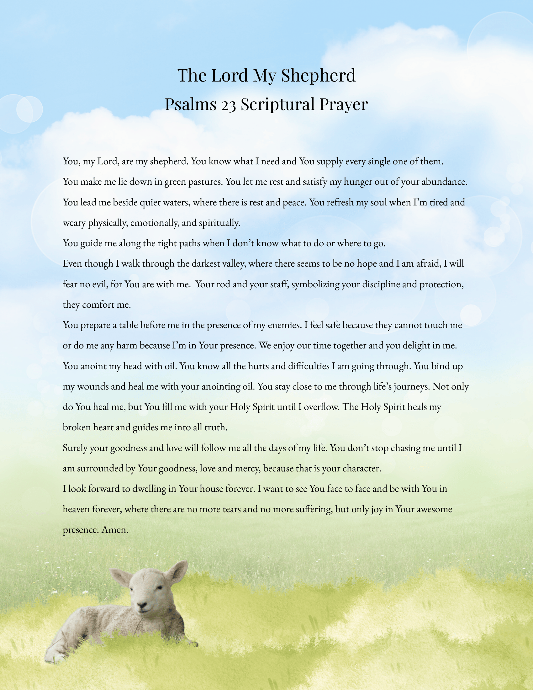Psalms 23 Scriptural Prayer Printable PDF Download FREE!