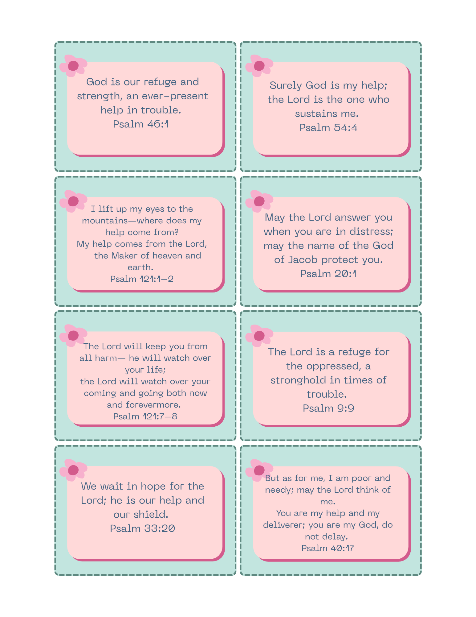 Scripture Pocket Cards 50 Bible Verses - God our Refuge Printable PDF Download