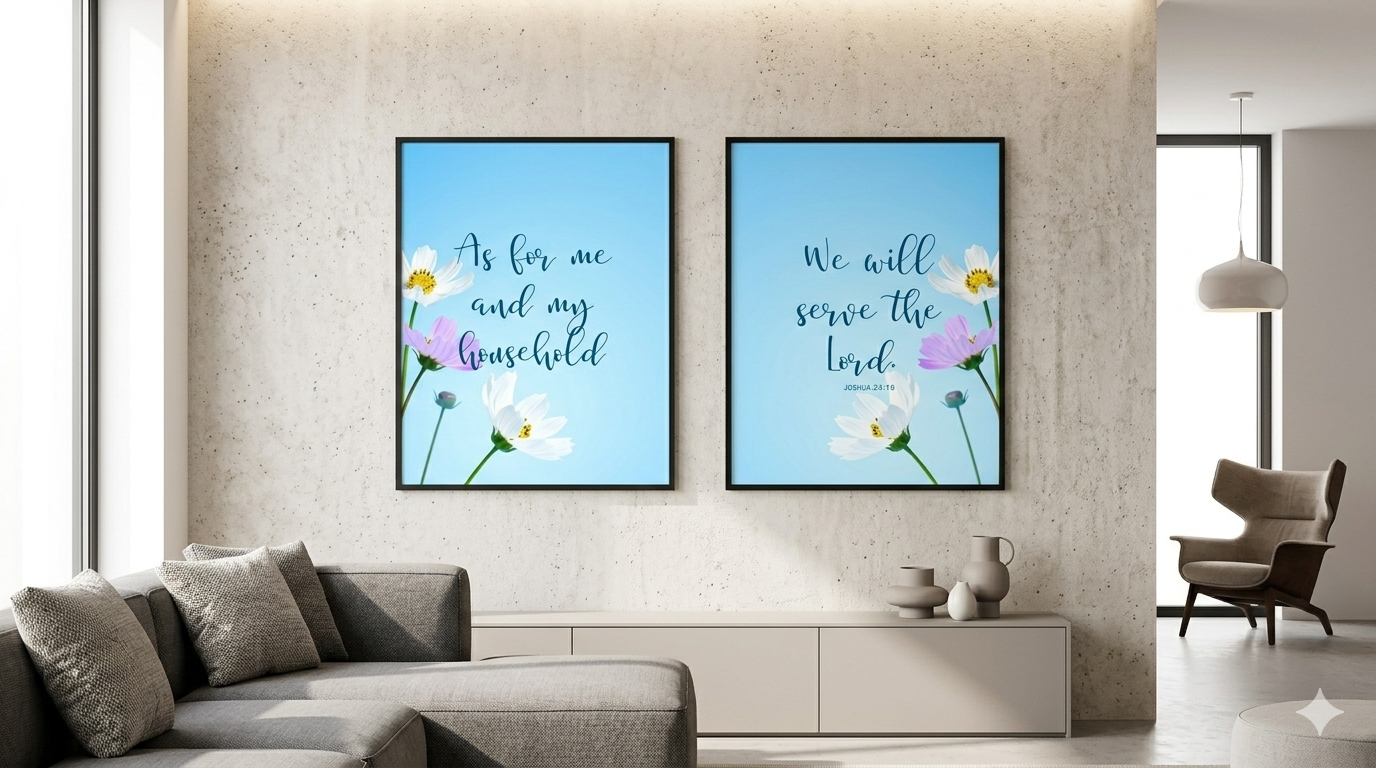 Christian Wall Art Decor As for me and My House Blue Floral Printable