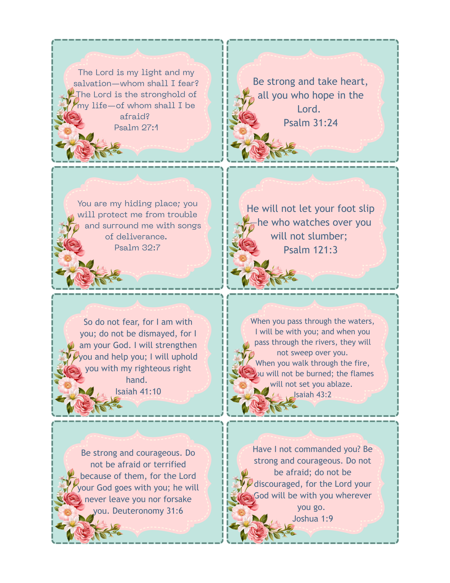 Scripture Pocket Cards 50 Bible Verses Floral - God our Refuge Printable PDF Download
