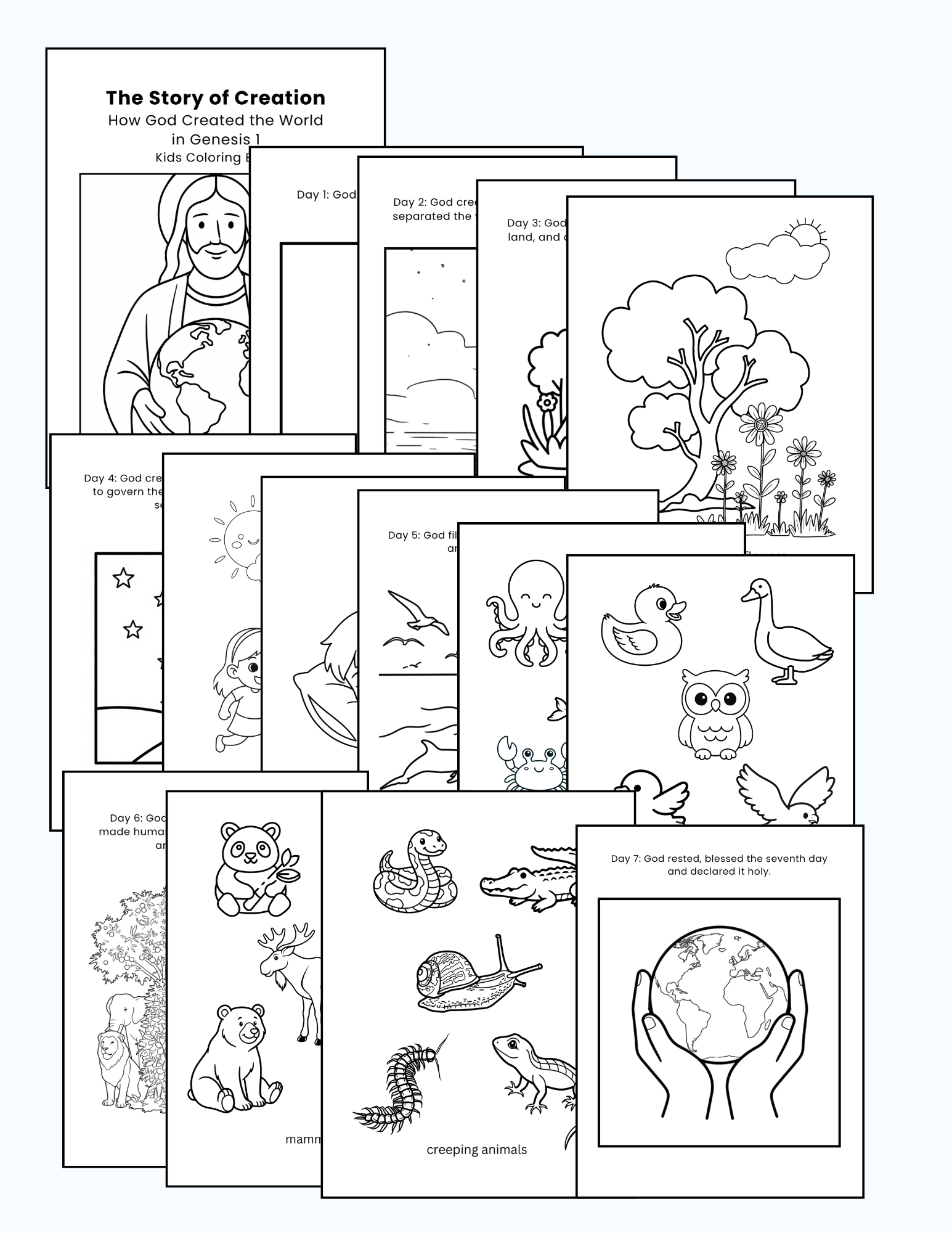 The Story of Creation - 15 Pages Coloring Book for Kids Printable