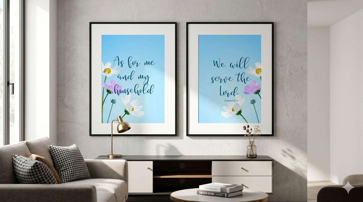 Christian Wall Art Decor As for me and My House Blue Floral Printable