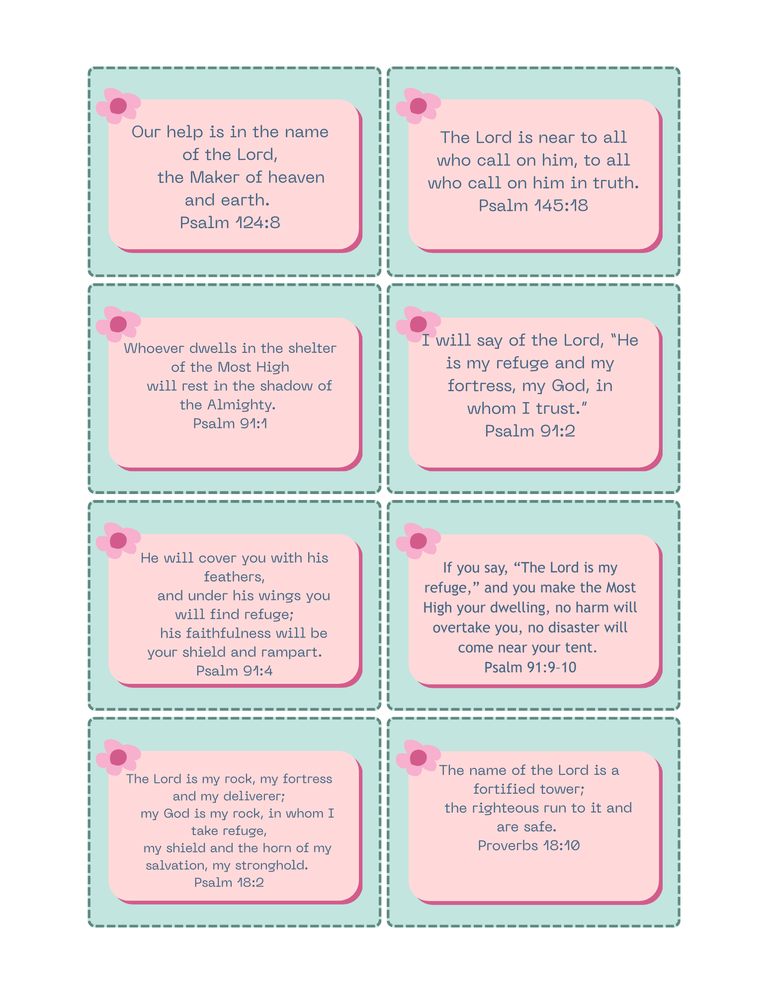 Scripture Pocket Cards 50 Bible Verses - God our Refuge Printable PDF Download