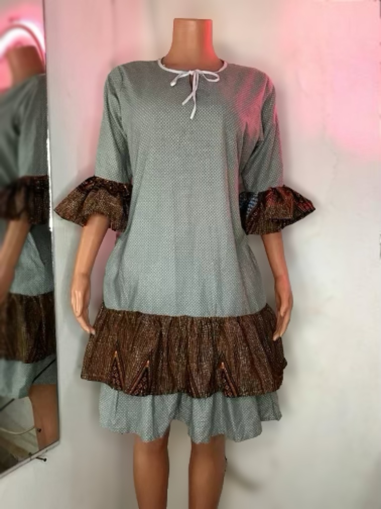 Gray and Brown Ruffle Dress