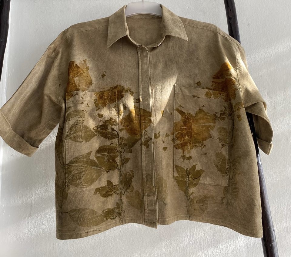 Botanical Print Linen/Rami  Crop Top Shirt