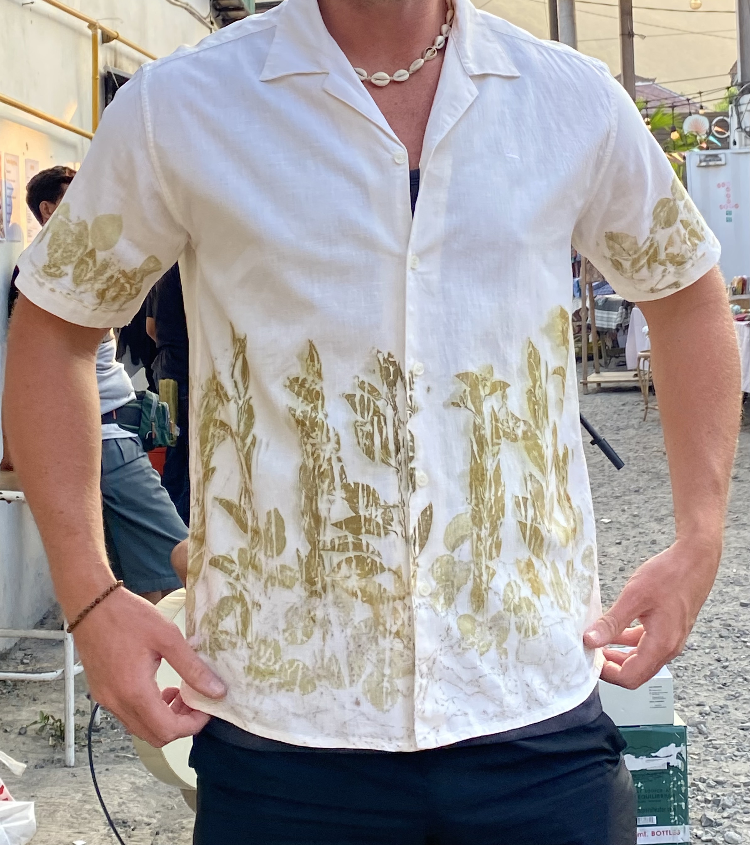 White 100% Linen Short Sleeve Printed Shirt