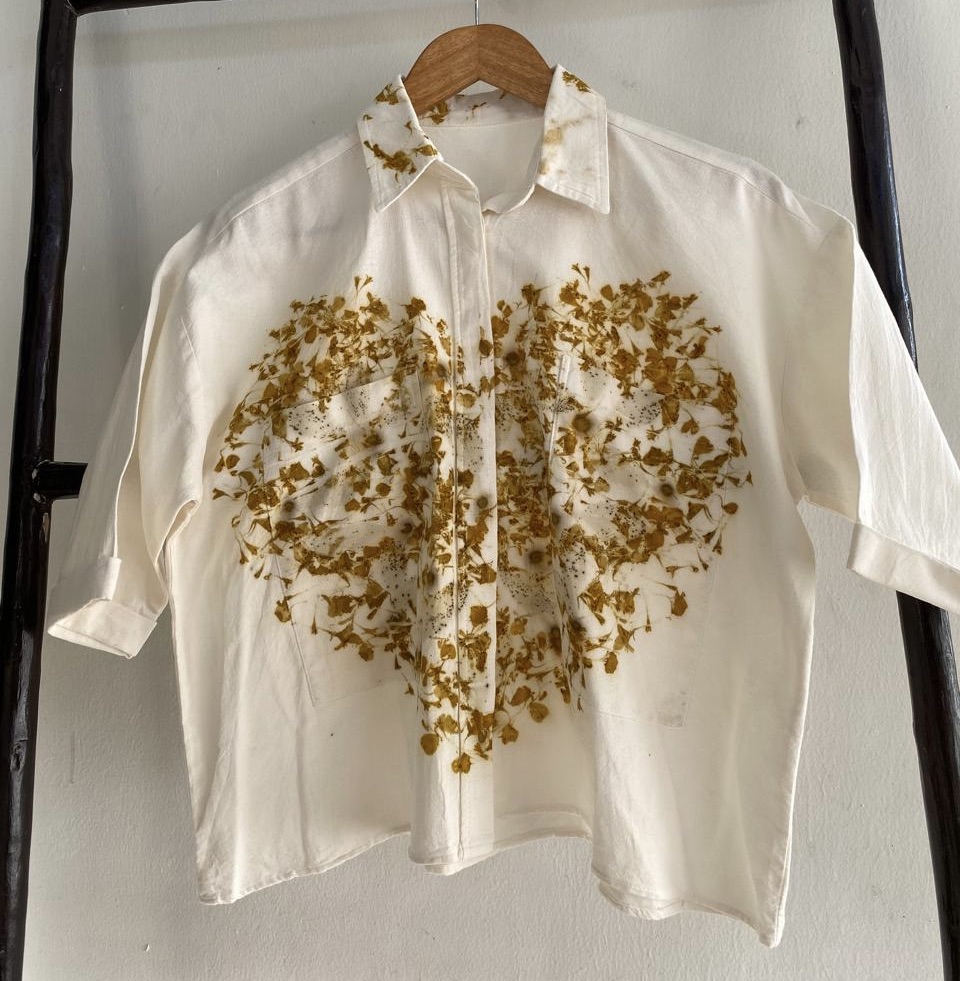 Handmade Floral Print White Crop Top Shirt