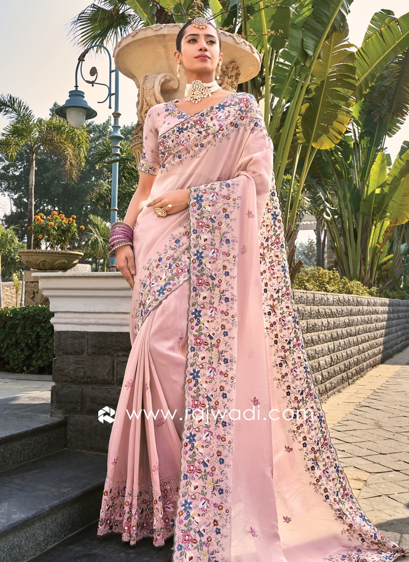 Embroidered Pink Saree