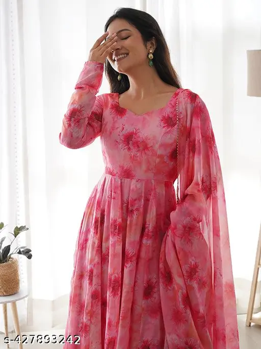 Floral Pink Anarkali Dress