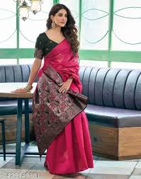 Elegant Pink Saree with Contrast Blouse