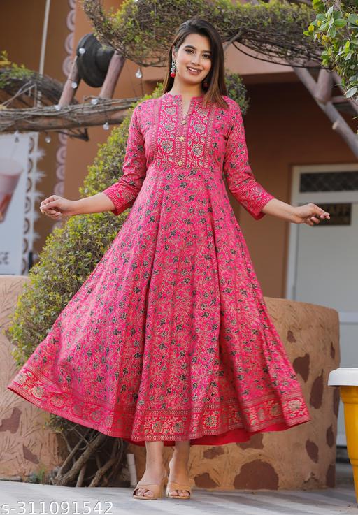 Pink Floral Anarkali Dress