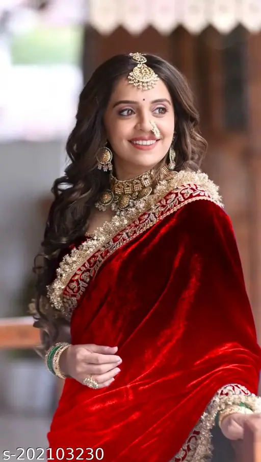Red Velvet Embroidered Saree