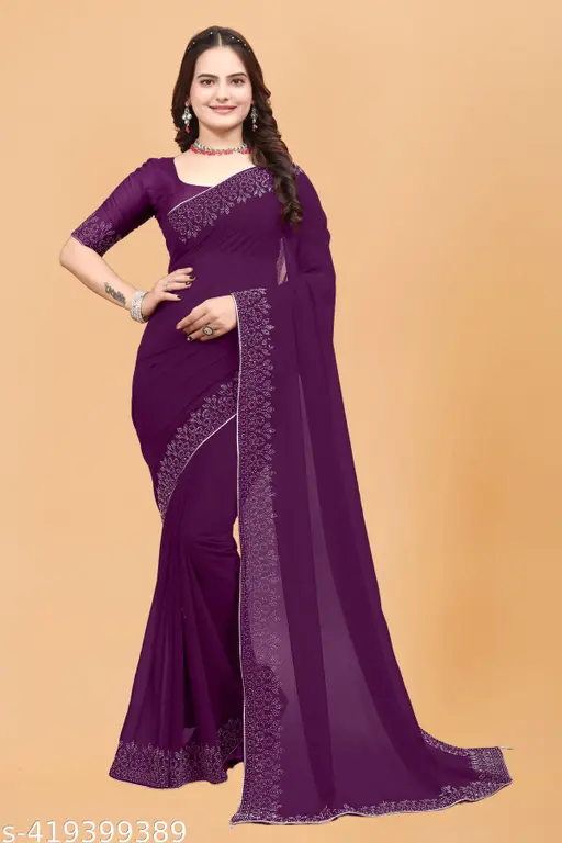 Elegant Purple Embroidered Saree