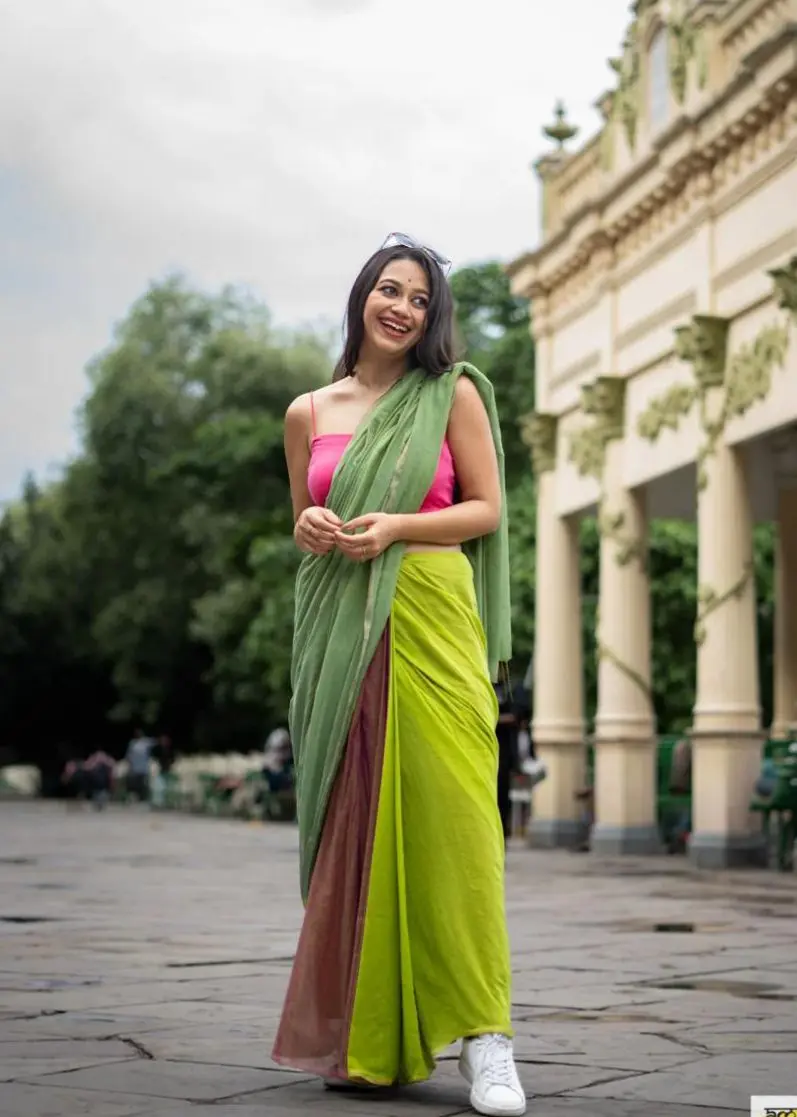 Green and Pink Contemporary Saree