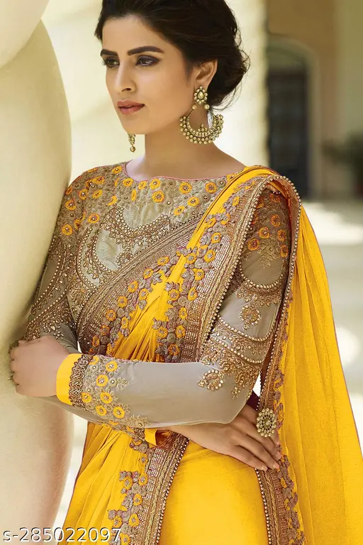 Elegant Yellow Embroidered Saree