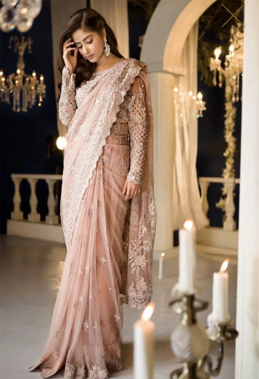Embroidered Net Saree