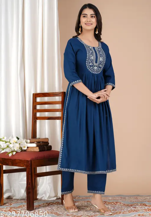 Blue Embroidered Kurta Set