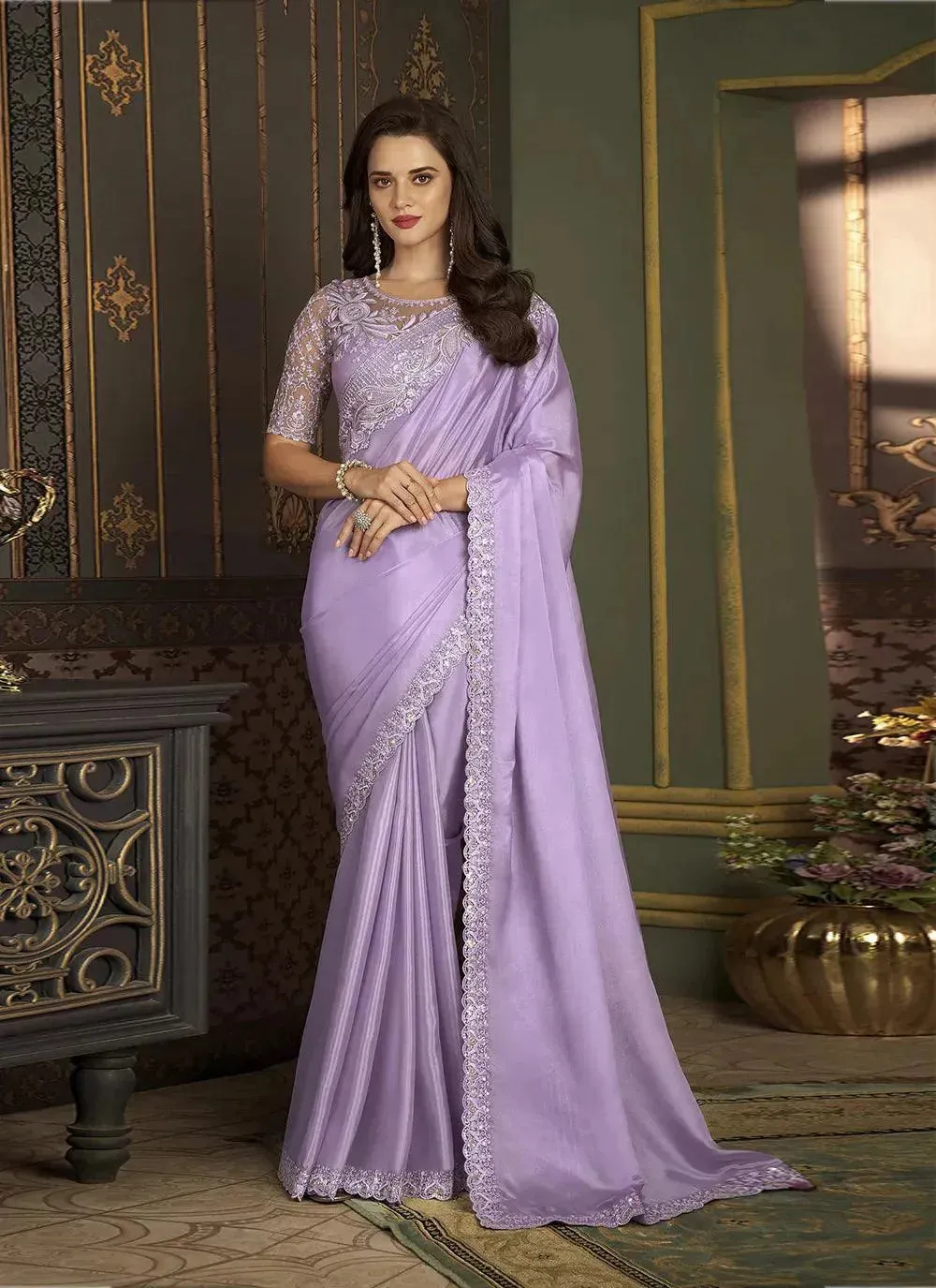 Lavender designer saree