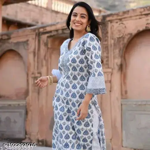 Blue and White Printed Kurti