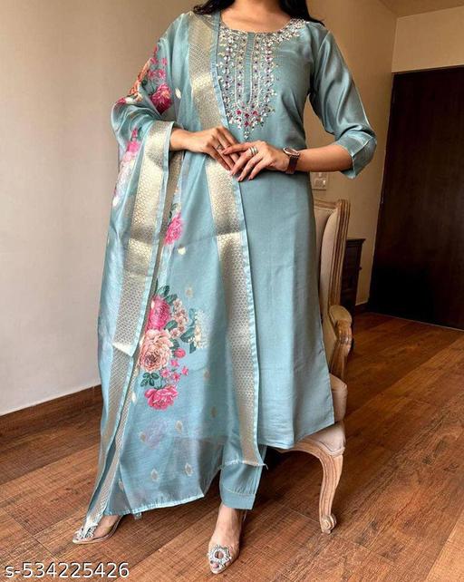 Elegant Sky Blue Embroidered Salwar Suit