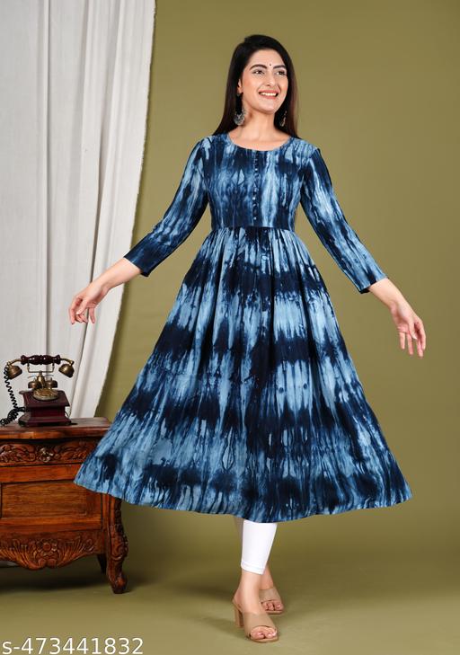 Blue Tie-Dye A-Line Dress