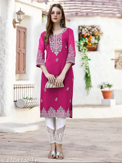 Elegant Pink Embroidered Kurti Set